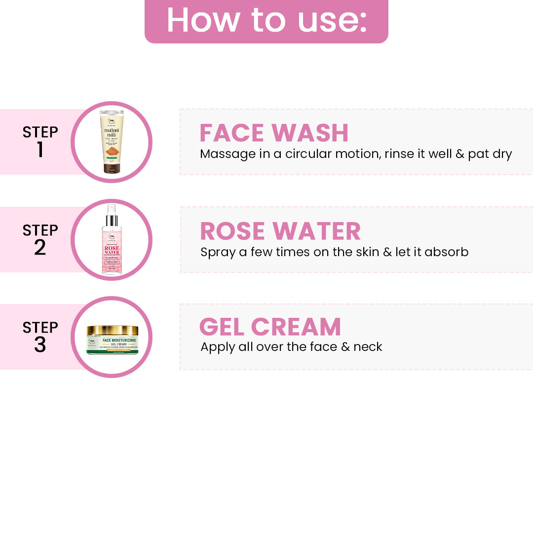 CTM Kit For Oily Skin (Multani Mitti face wash, Rose Water, Face Moisturizing gel cream +Get a FREE Pouch)