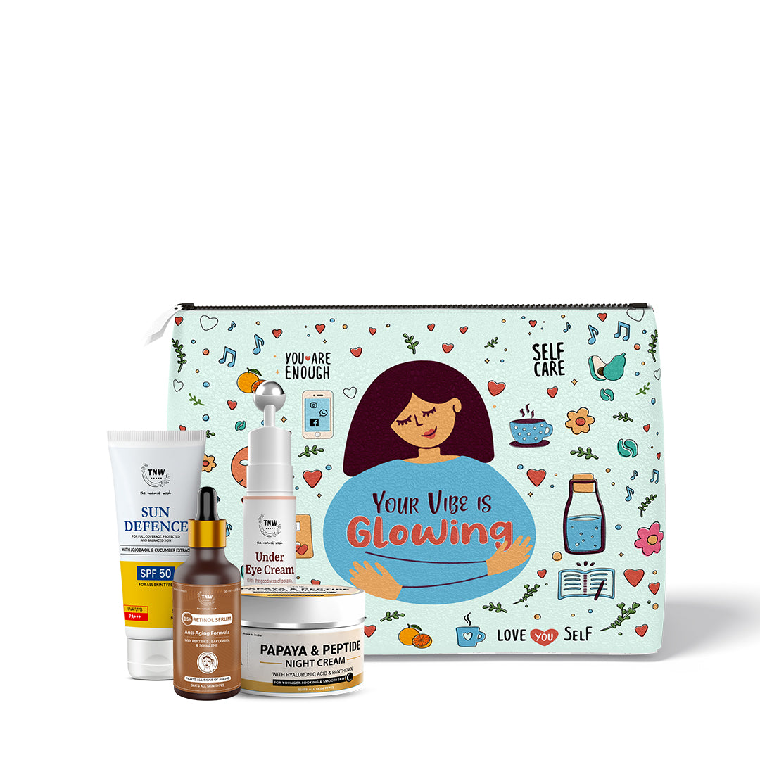 Anti - Ageing Kit (Sun Defence SPF50, 0.5% Retinol Serum- Anti-Ageing Formula, Under eye cream, Papaya & Peptide Night Cream+Get a FREE Pouch)