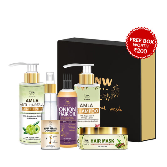 Anti-Hair fall Hamper (Amla Hair Conditioner, 5 in 1 Hair Serum, Oniion Hair Oil, Amla shampoo, Hair mask + Get a FREE Gift Box)