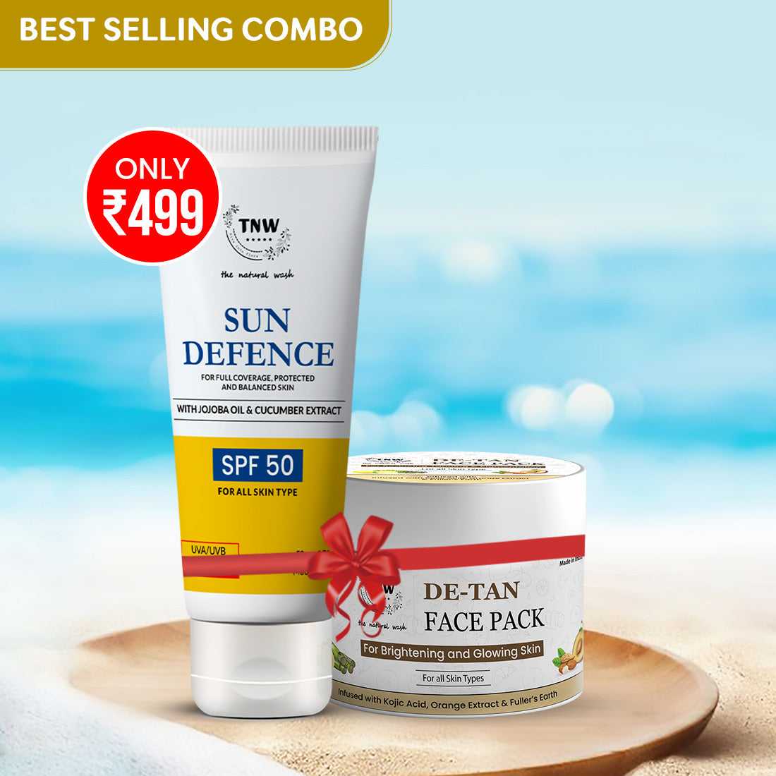 GLOWING SKIN GUARANTEED - DE-TAN FACE PACK FOR GLOWING & RADIANT SKIN + SUN DEFENCE SPF 50 CREAM (Summer Combo)