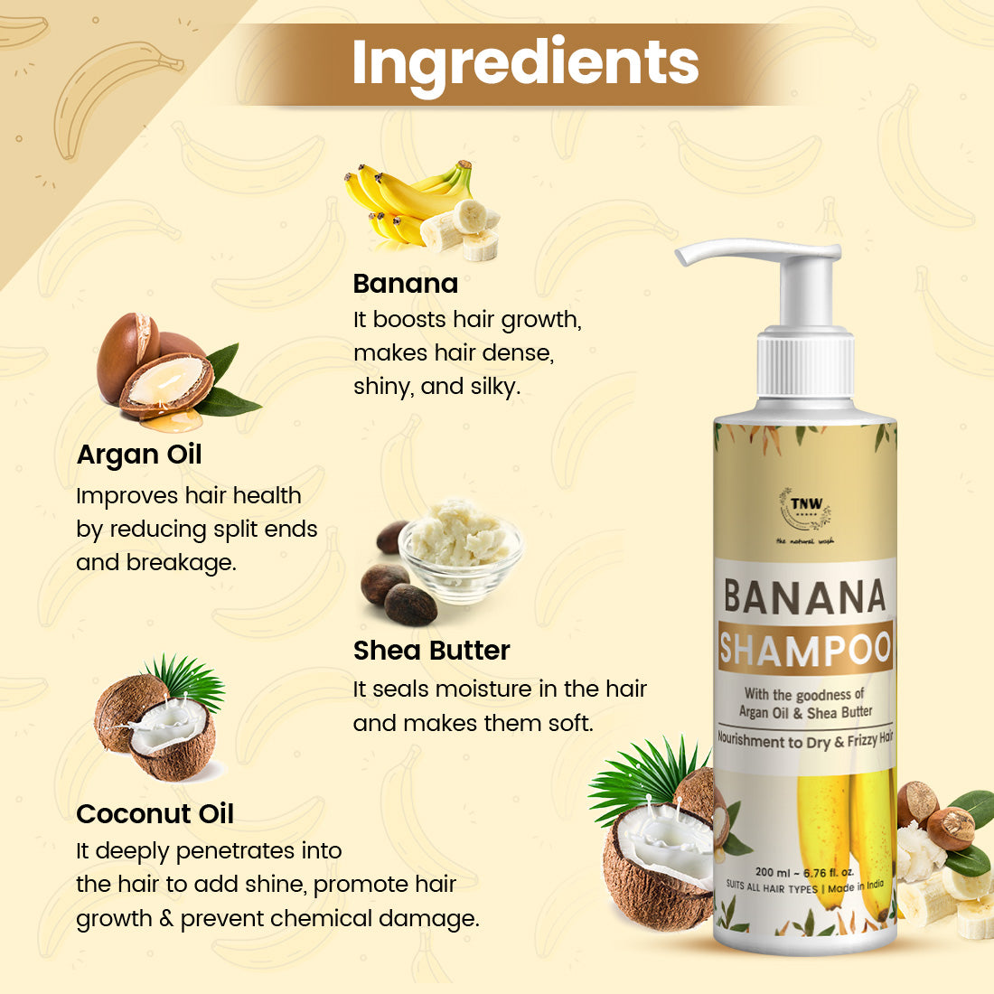 Ingredients of Banana Shampoo (Anti-Frizz Shampoo with Natural Ingredients)