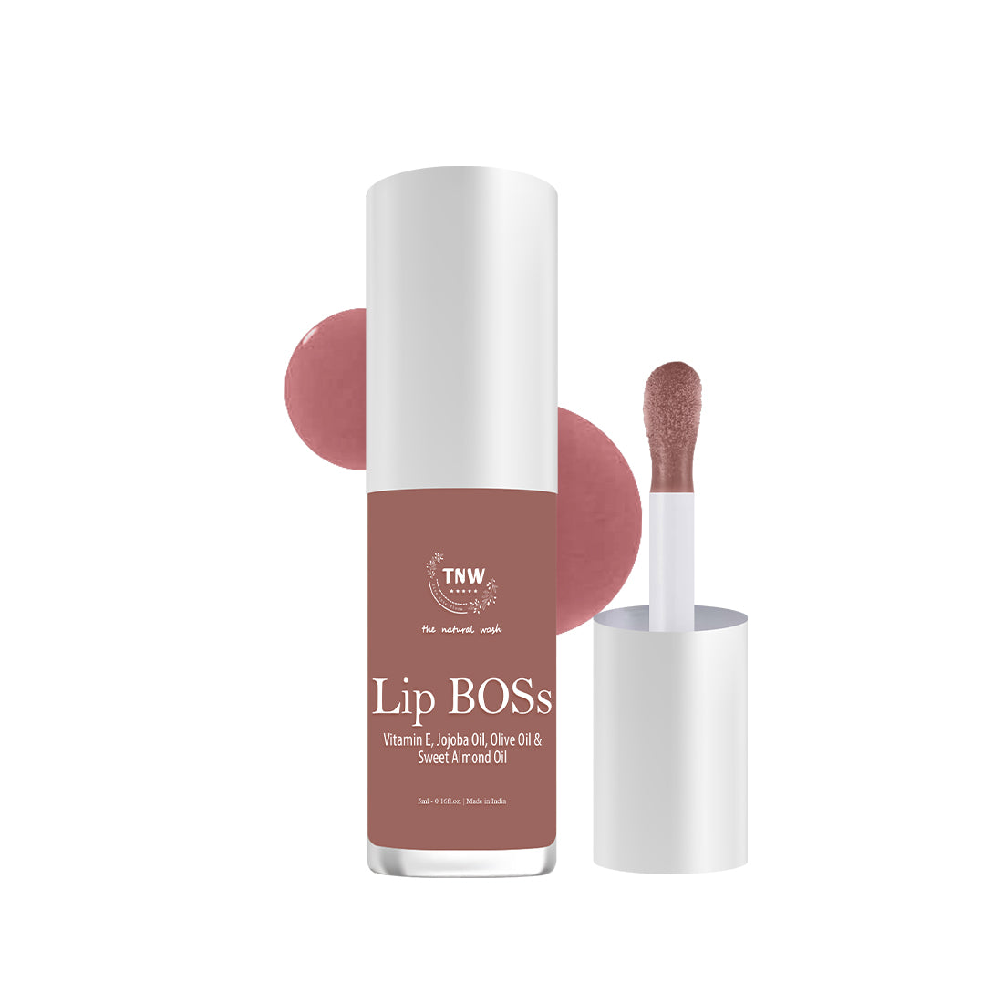 Lip balm with applicator and visible brand name on a white background