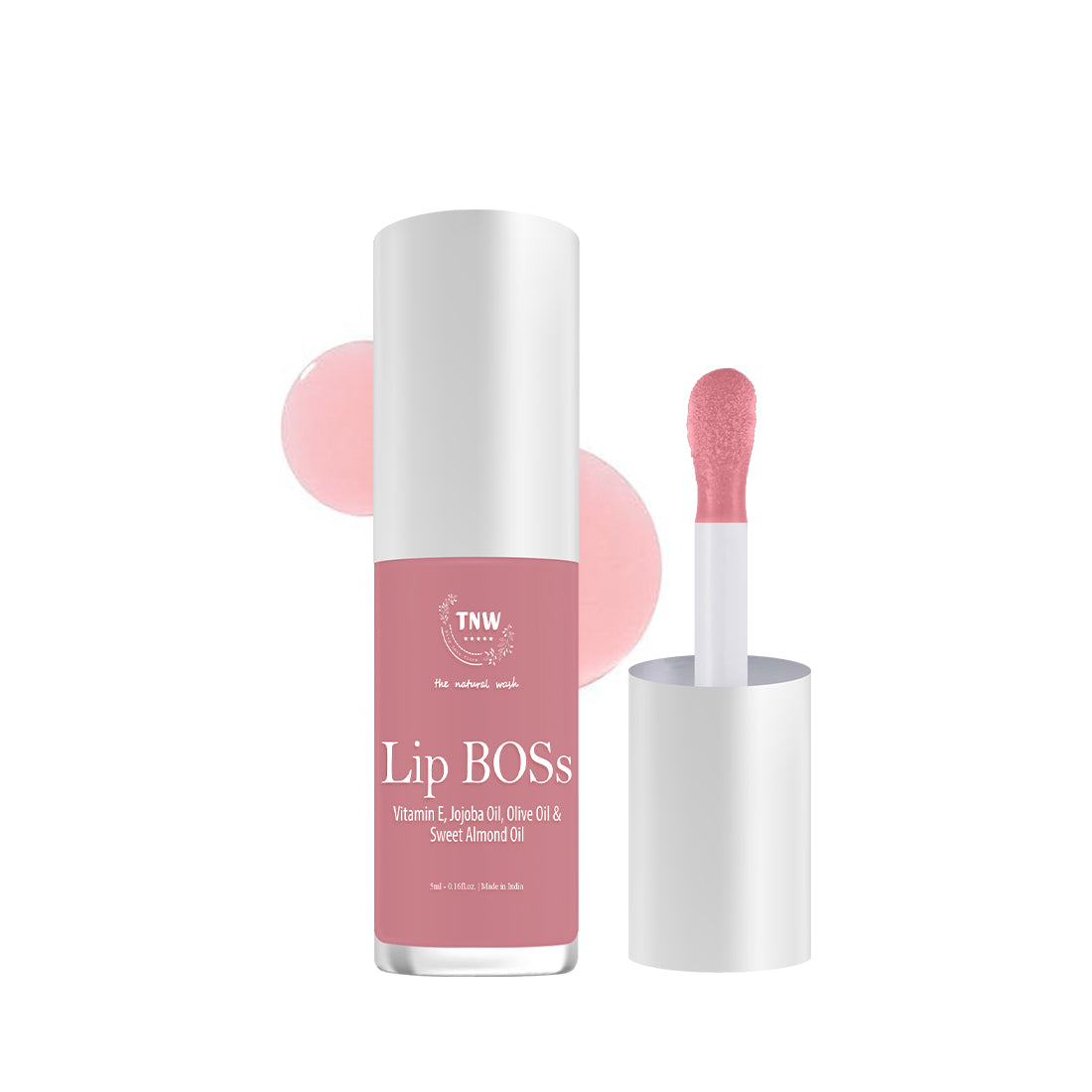 Lip balm with pink cap and white container on a white background