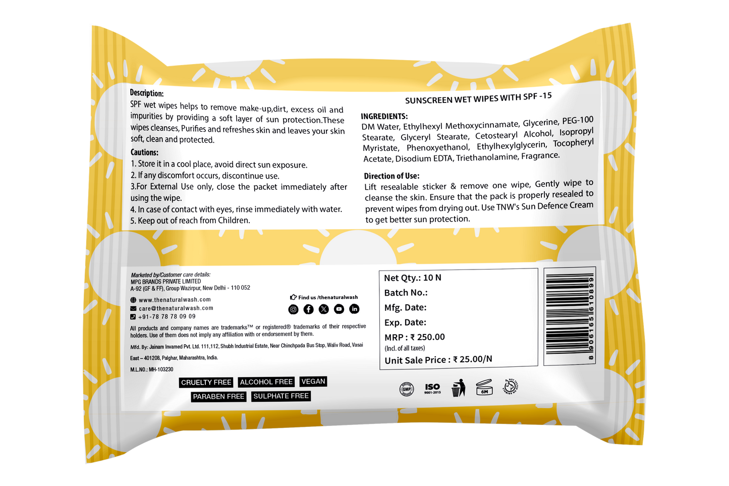 Sunscreen Wet Wipes with SPF15 - Backside
