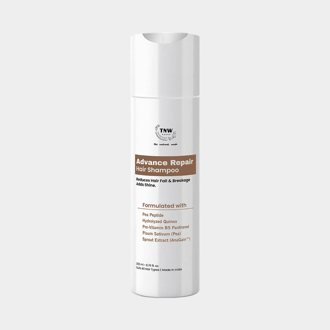 Hair shampoo bottle labeled 'Advance Repair' on a white background
