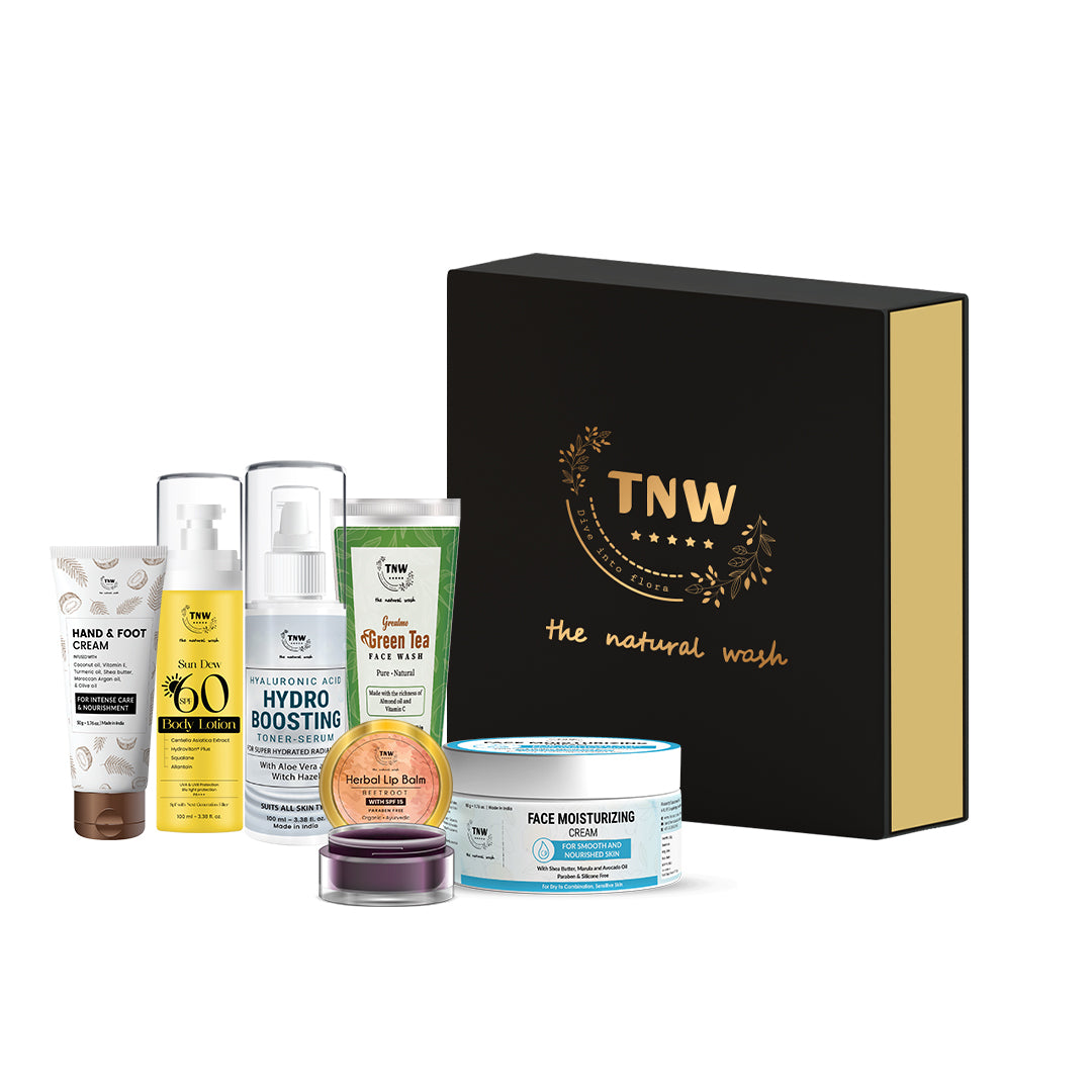 Winter Combo (Hand & Foot cream, SPF 60 Body Lotion, Hydro boosting toner-serum, Herbal lip balm, Green tea face wash, face moisturizing cream )