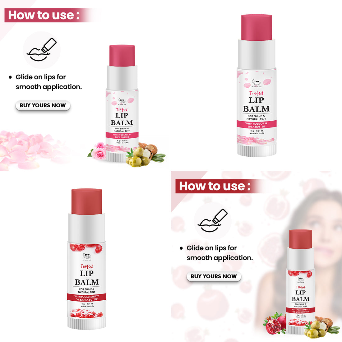 how to use ingredients of Pomegranate Tinted Lip Balm