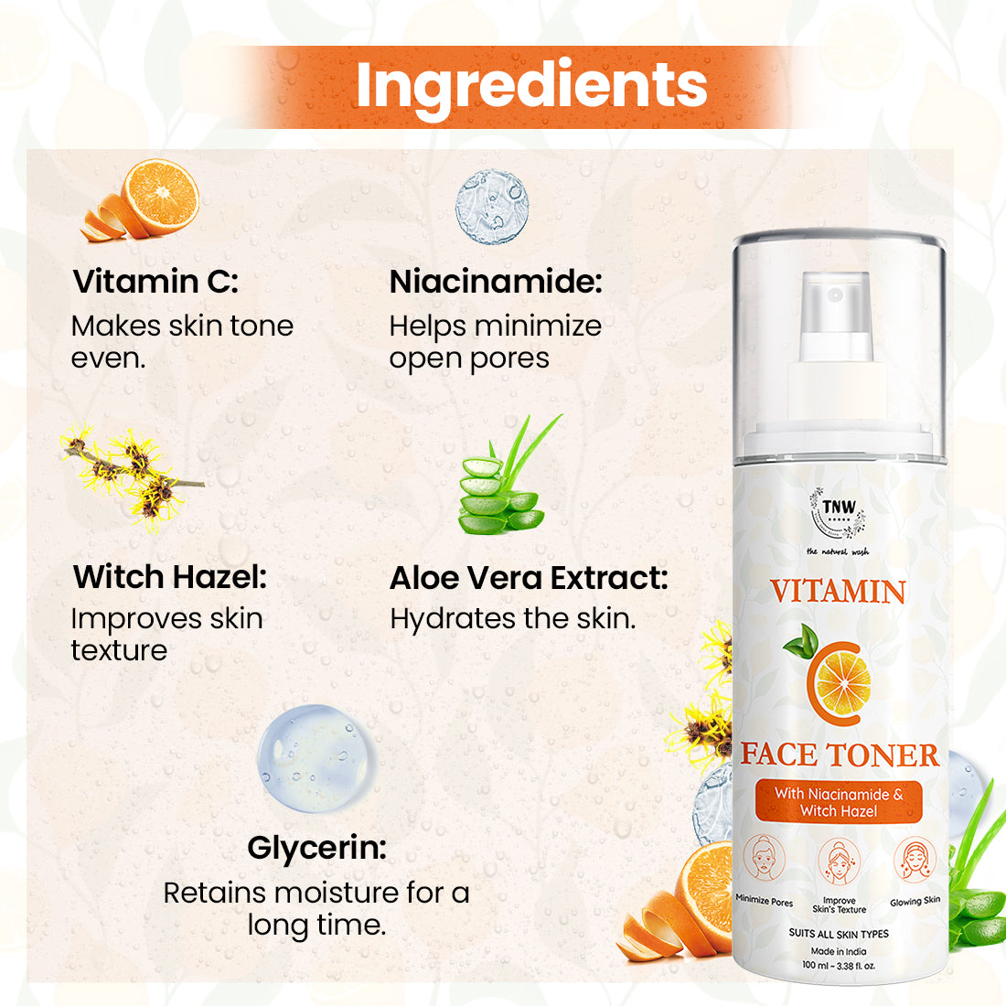 Ingredients of Vitamin C Toner with Niacinamide & Witch Hazel