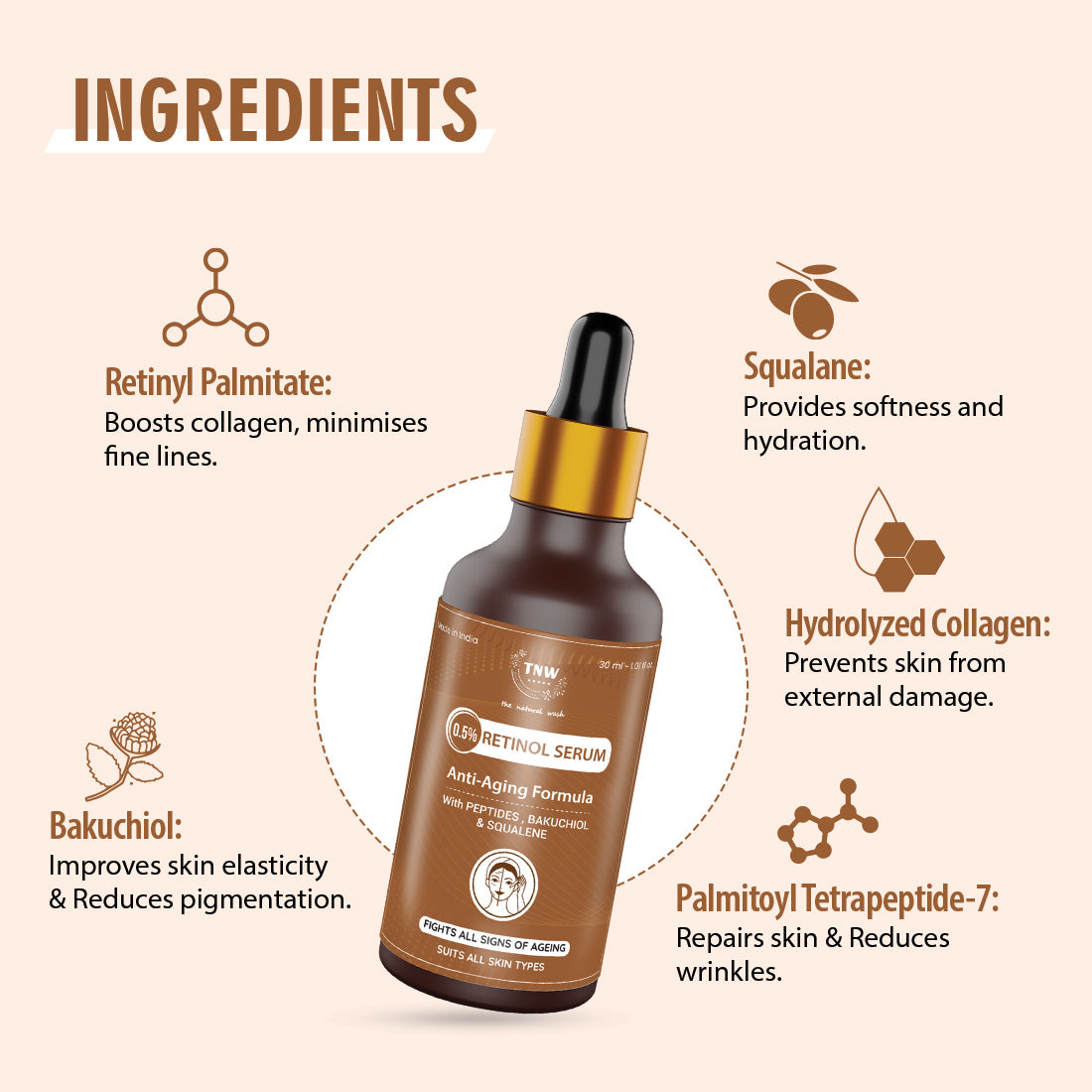 ingredients of TNW 0.5% retinol serum