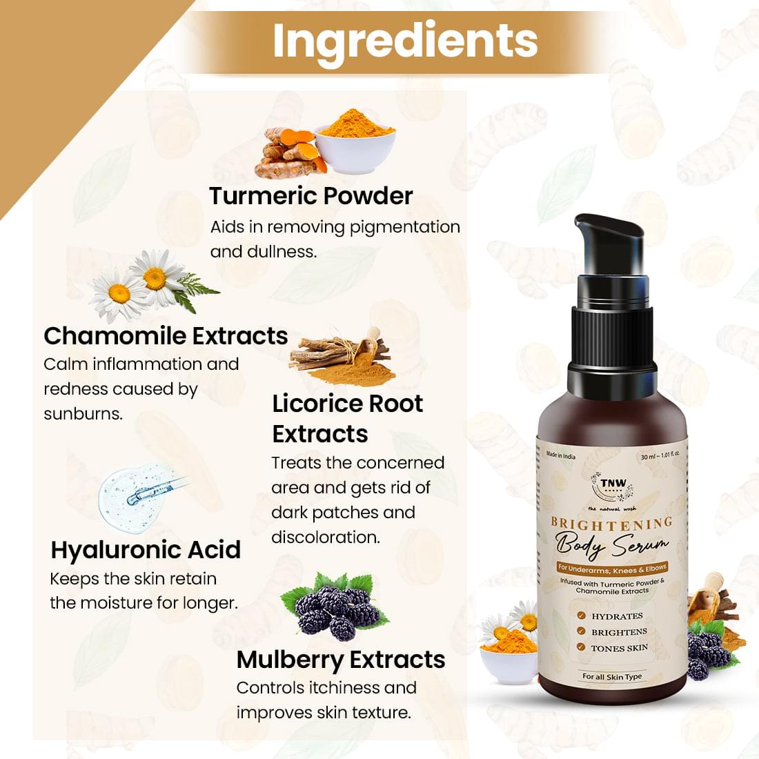 Body Brightening Serum With Turmeric Powder and Chamomile Extracts | 6 Months Expiry .
