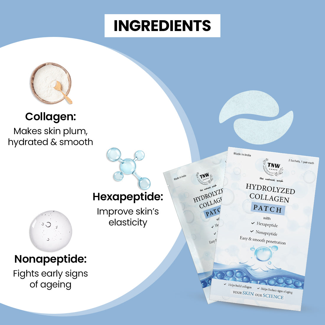 Hydrolyzed Collagen Patch for Firm & Fresh skin | 2 Sachet, 1 Pair Each