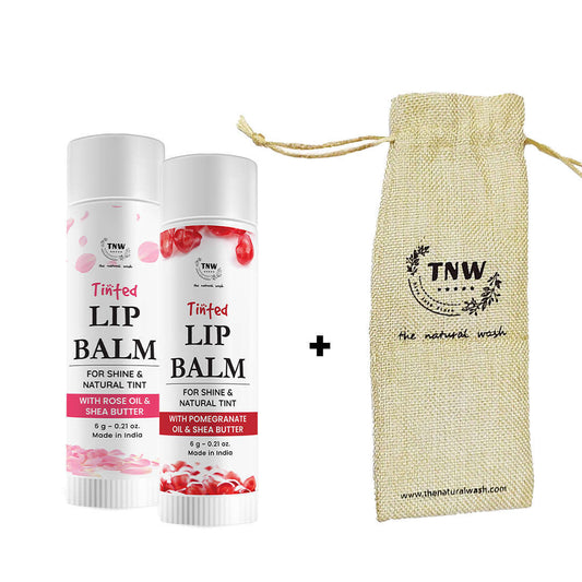 Tinted Lip Balm Duo with Jute Pouch | Hydrating & Colour-Enhancing | Pink & Red | 2 x 6g