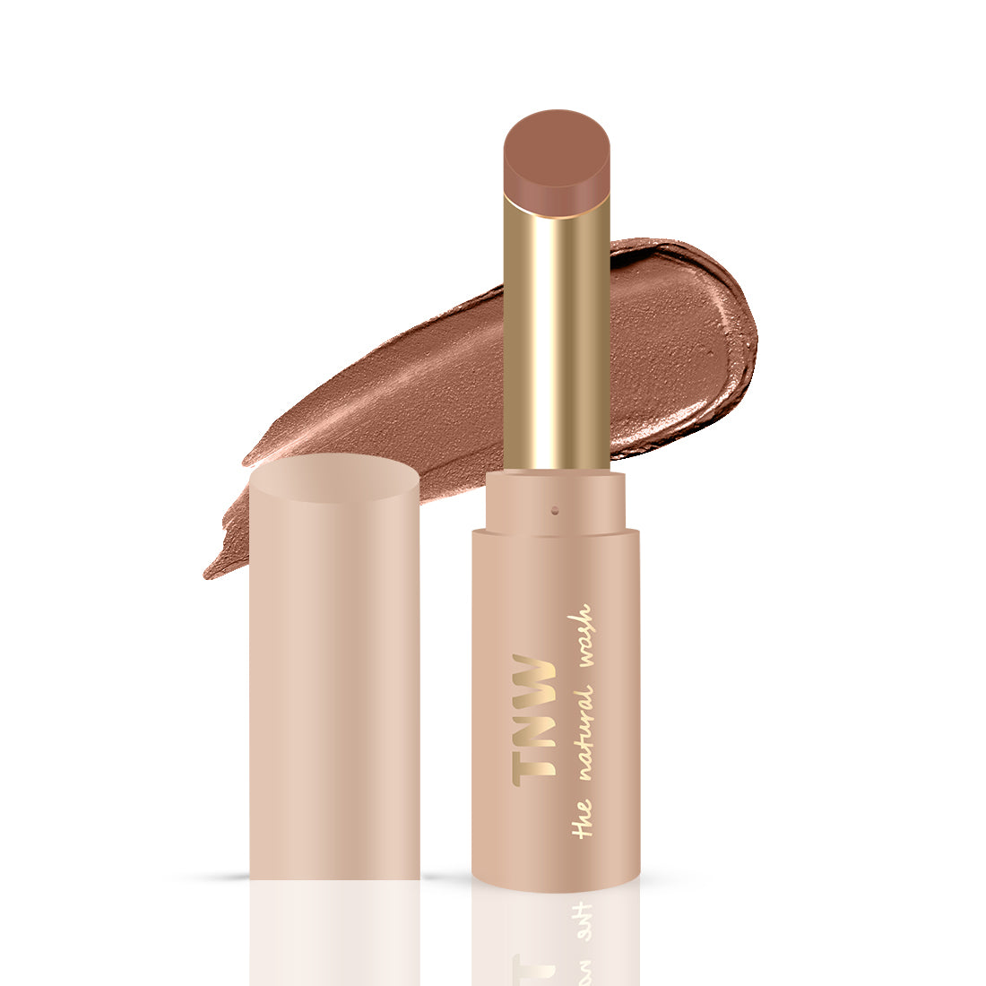Cosmetic stick with applicator and swatch on a white background, featuring the brand 'TNW'.
