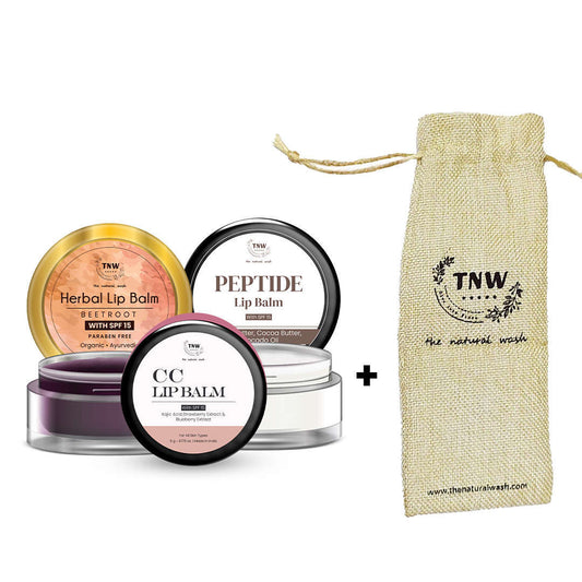 Lip Balm Trio with Jute Pouch | Nourishing & Brightening Lip Care | Beetroot, Peptide & CC Lip Balm | 3 x 5g