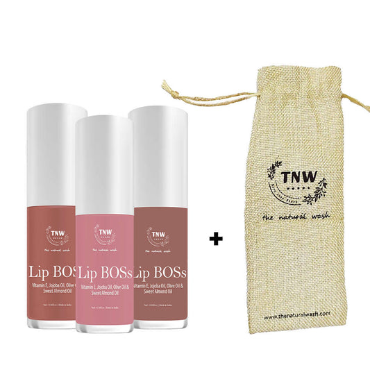 Lip Boss Lip Oil Trio with Jute Pouch | Glossy, Non-Sticky & Deeply Hydrating | Pink, Brown & Peach | 3 x 5ml