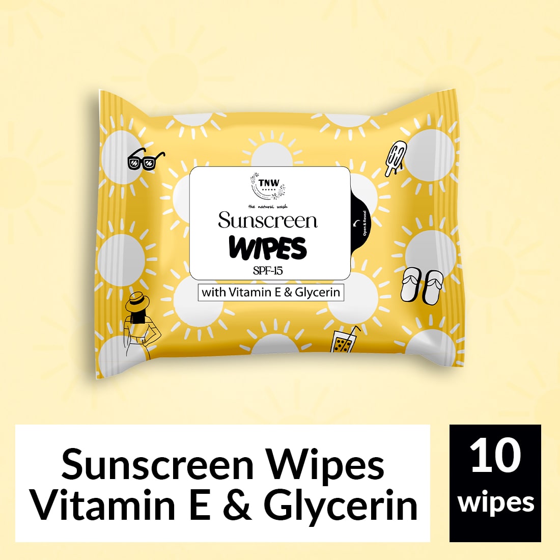 Pack of 10 Sunscreen wipes SPF 15