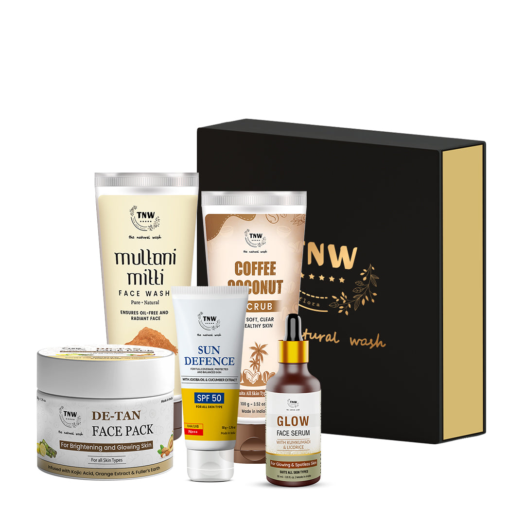 Anti - Tanning Hamper (DE-Tan face pack, Multani Mitti face Wash, Sun defence SPF50, Coffee Coconut Scrub, Glow face Serum )