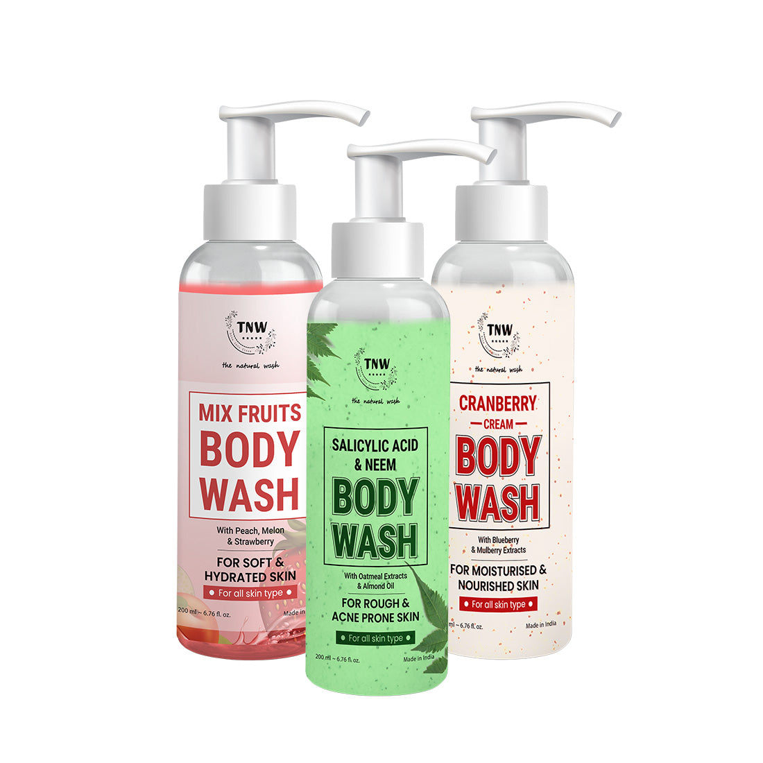 Body Wash Trio (Neem and Salicylic Acid, Mixed Fruit, Cranberry Cream)