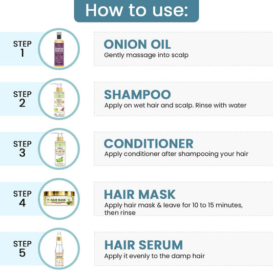 Anti-Hair fall Hamper (Amla Hair Conditioner, 5 in 1 Hair Serum, Oniion Hair Oil, Amla shampoo, Hair mask + Get a FREE Gift Box)