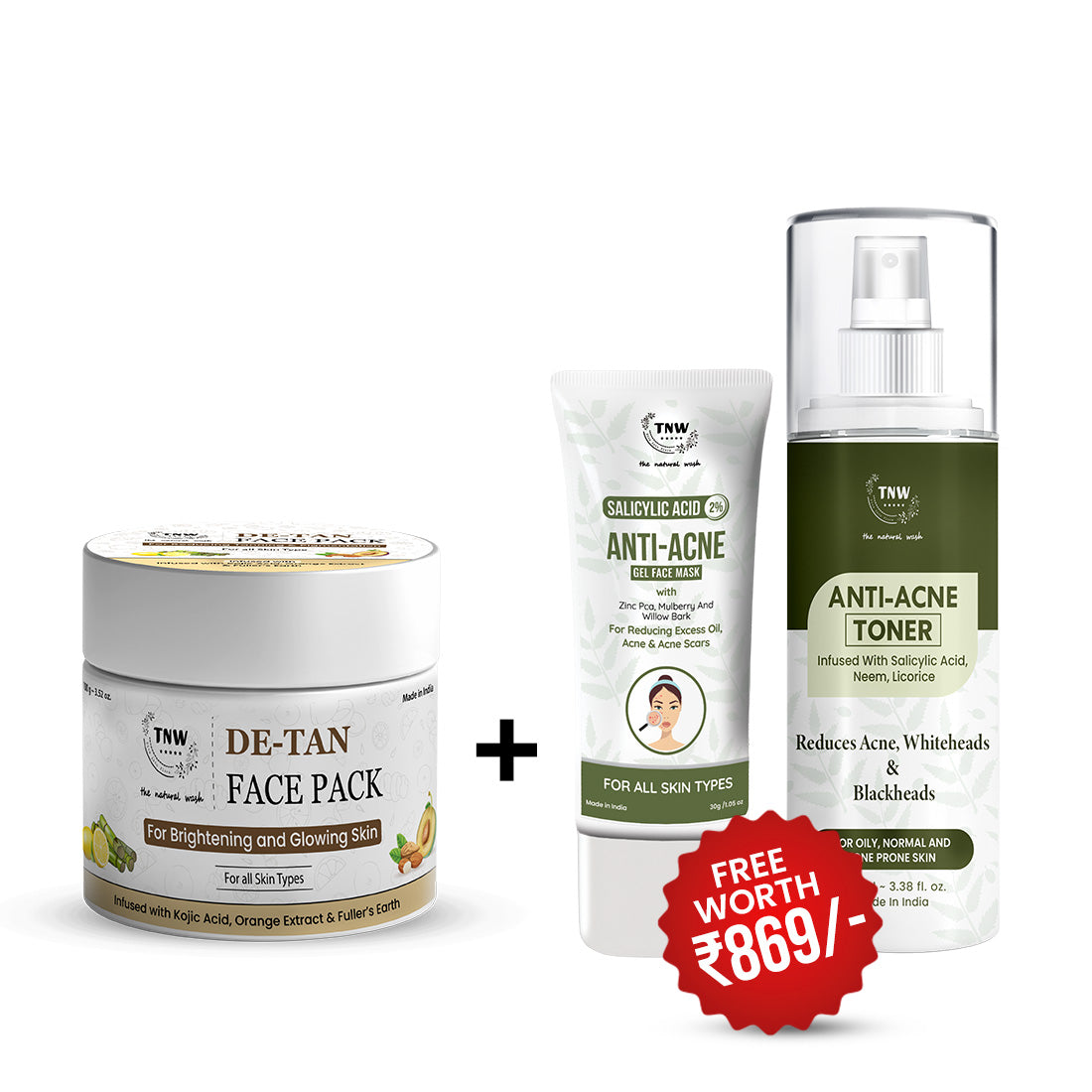 BUY DE-TAN FACE PACK 100GM & Get 2% Salicylic Acid Anti-acne Gel + Anti-Acne Toner FREE