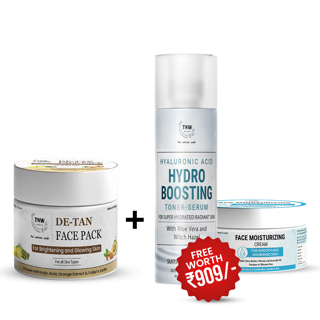 BUY DE-TAN FACE PACK 100GM & Get Face Moisturizing Cream + Hyaluronic Acid Hydro Boosting Toner-Serum FREE