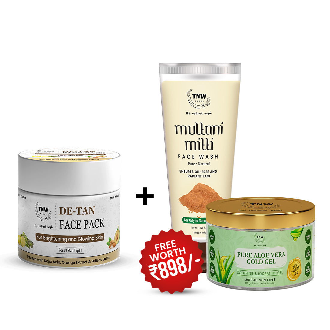 BUY DE-TAN FACE PACK 100GM, GET ALOEVERA GEL CREAM + MULTANI MITTI FACEWASH FREE