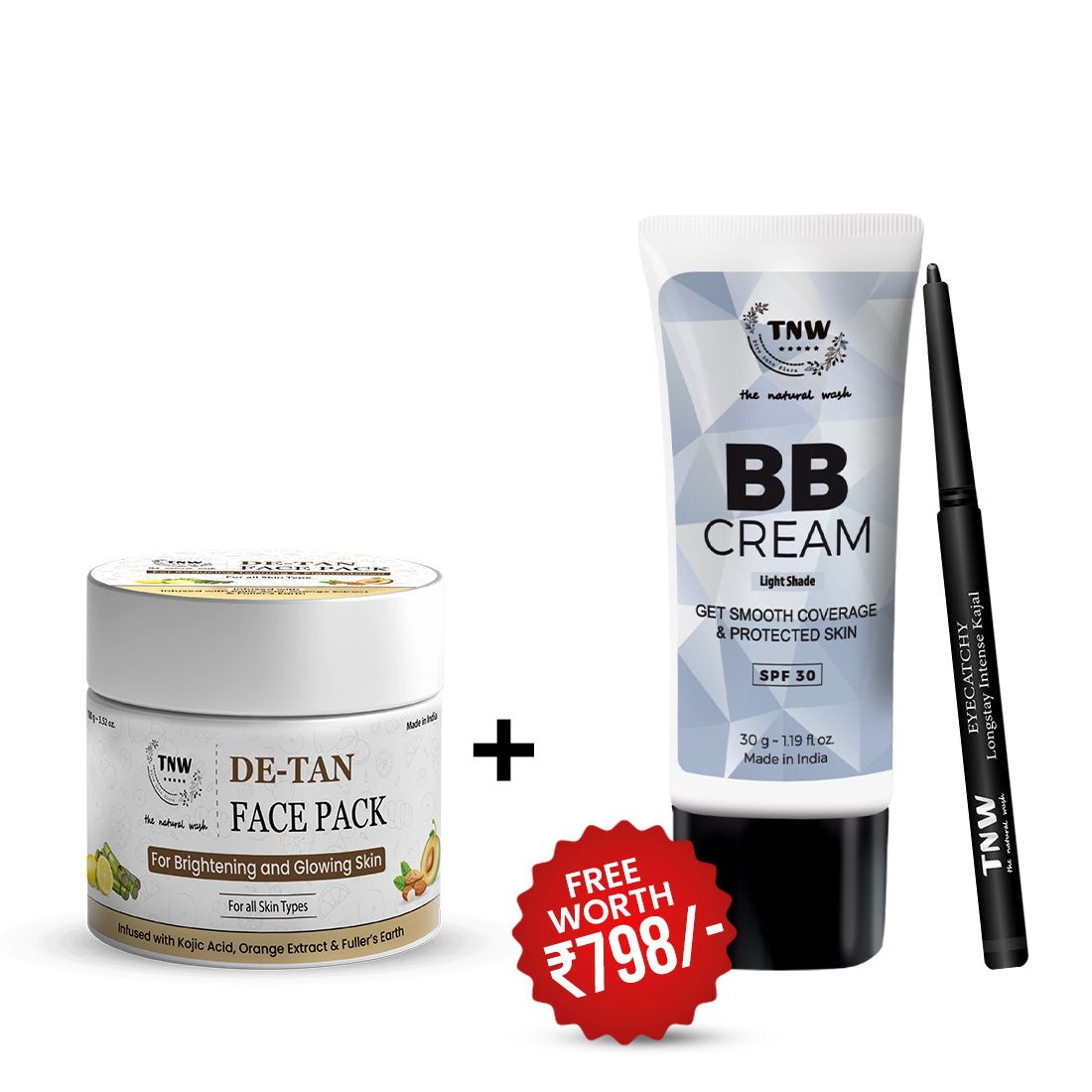 BUY DE-TAN FACE PACK 100GM & Get BB cream + Kajal FREE