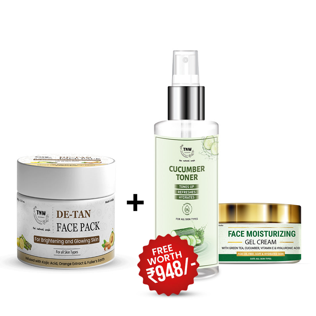 BUY DE-TAN FACE PACK 100GM, GET FACE MOISTURIZING GEL CREAM + CUCUMBER TONER FREE