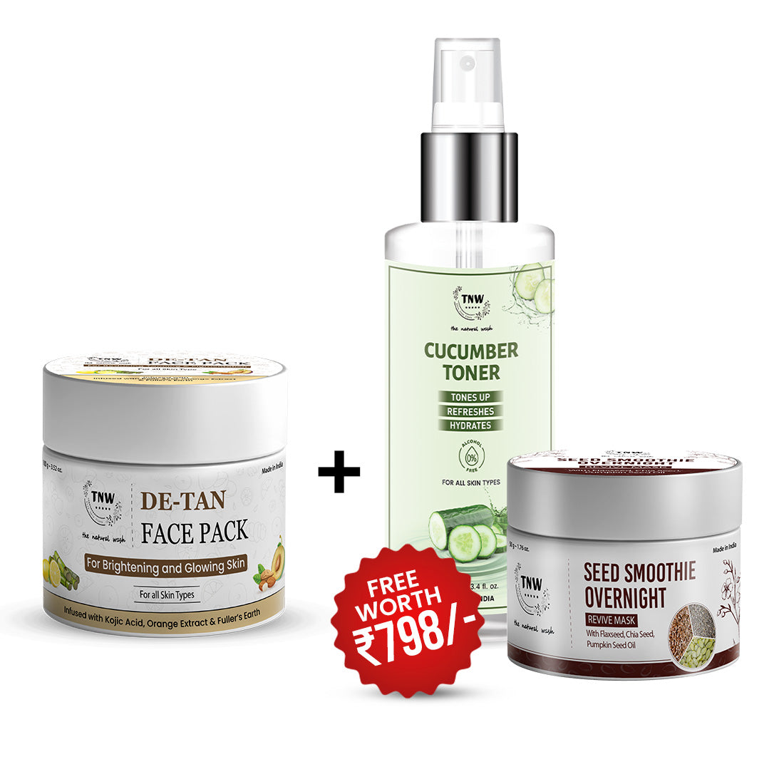 BUY DE-TAN FACE PACK 100GM, SEED SMOOTHIE OVERNIGHT REVIVE MASK + CUCUMBER TONER FREE