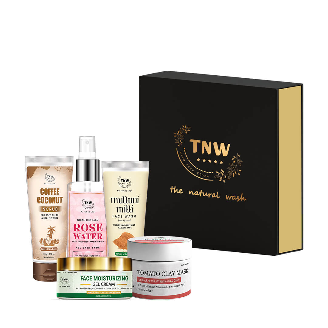 Deep Cleansing Hamper (Multani Mitti face wash, Rose Water, Face Moisturizing gel cream, Coffee Coconut Scrub, Tomato Clay Mask + Get a Free Gift Box)