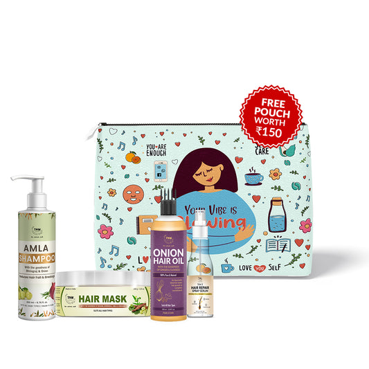 Hair Regrowth Kit (Amla shampoo, 5in1 Hair Serum, Onion Hair oIl, Hair Mask + Get a FREE Pouch)
