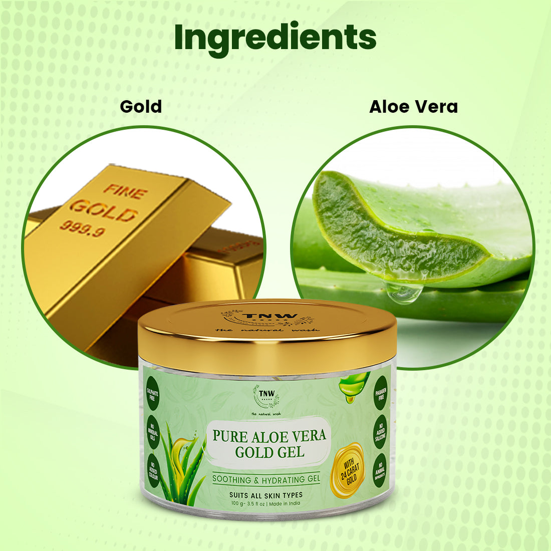 Pure Aloe Vera Gold Gel (With 90% Aloe Vera & 24 Carat Gold Leaves).