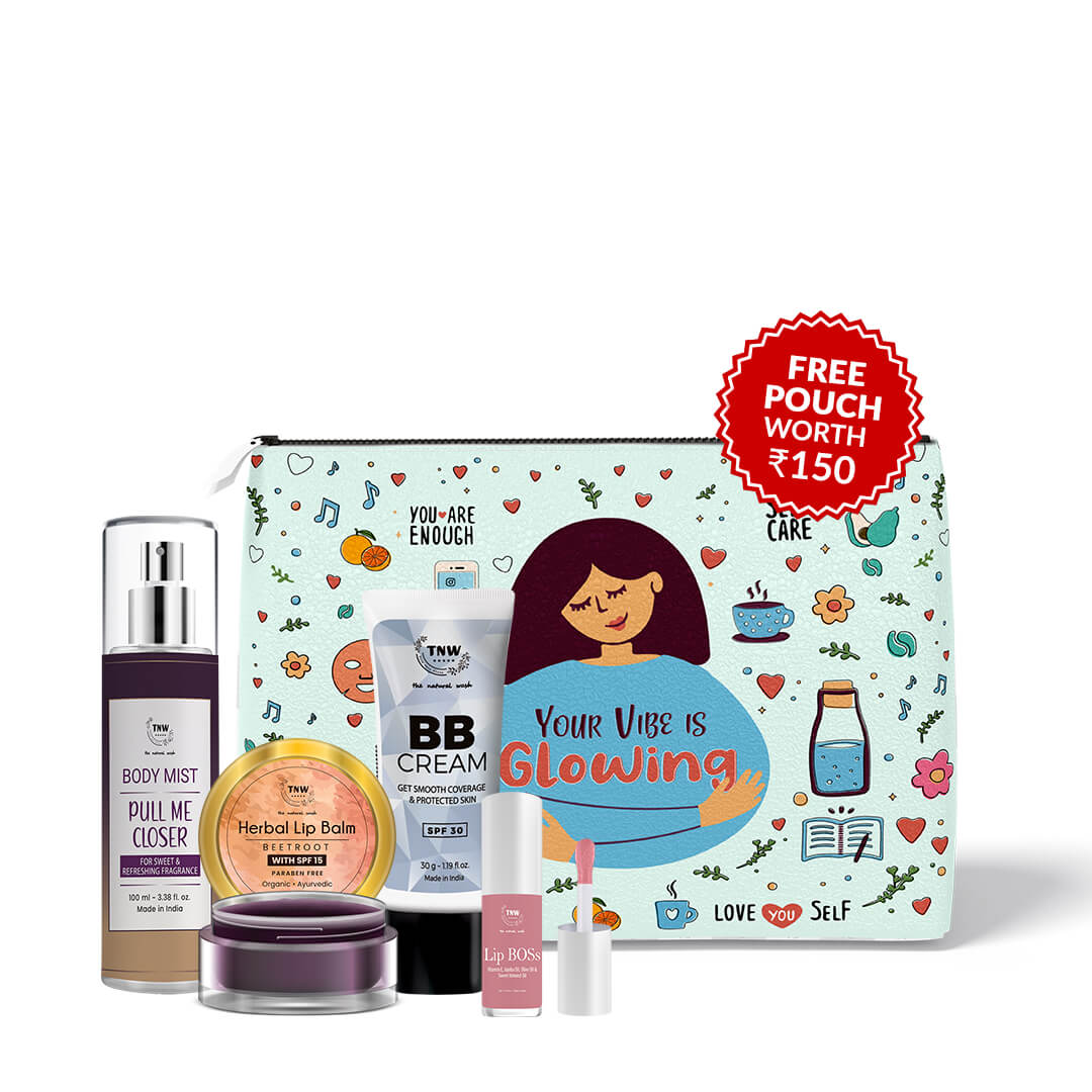 Kit For Natural Make Up Look (Body mist, Lip balm, Lip Boss (Pinky promise), BB Cream(Light Shade) + Get a FREE Pouch)