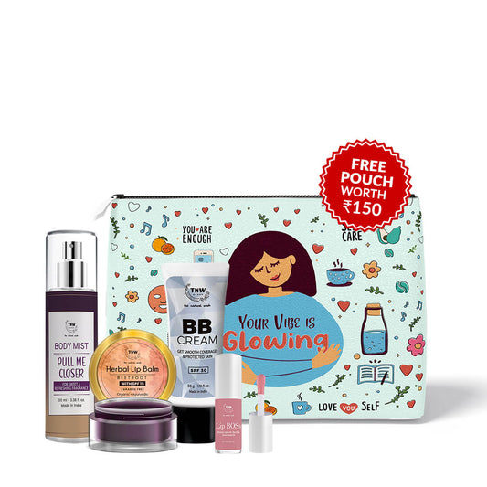 Kit For Natural Make Up Look (Body mist, Lip balm, Lip Boss (Pinky promise), BB Cream(Light Shade) + Get a FREE Pouch)