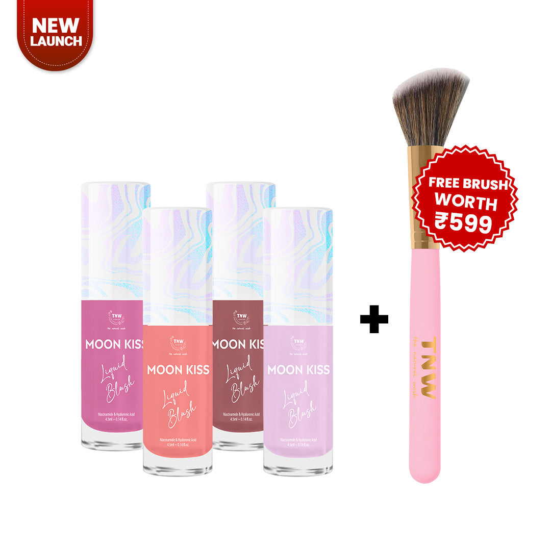 Set of 'Moon Kiss' blushes with a free brush on a white background