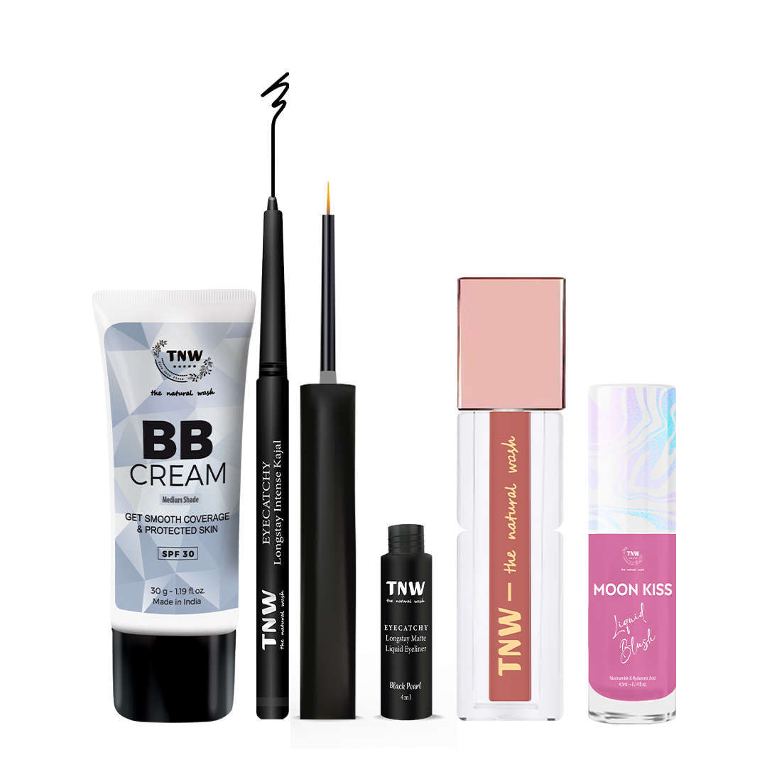 Easy 5 Step Kit (BB Cream, Kajal, Eyeliner + 1 Comfy matte Liquid Lipstick + 1 Liquid Blush)