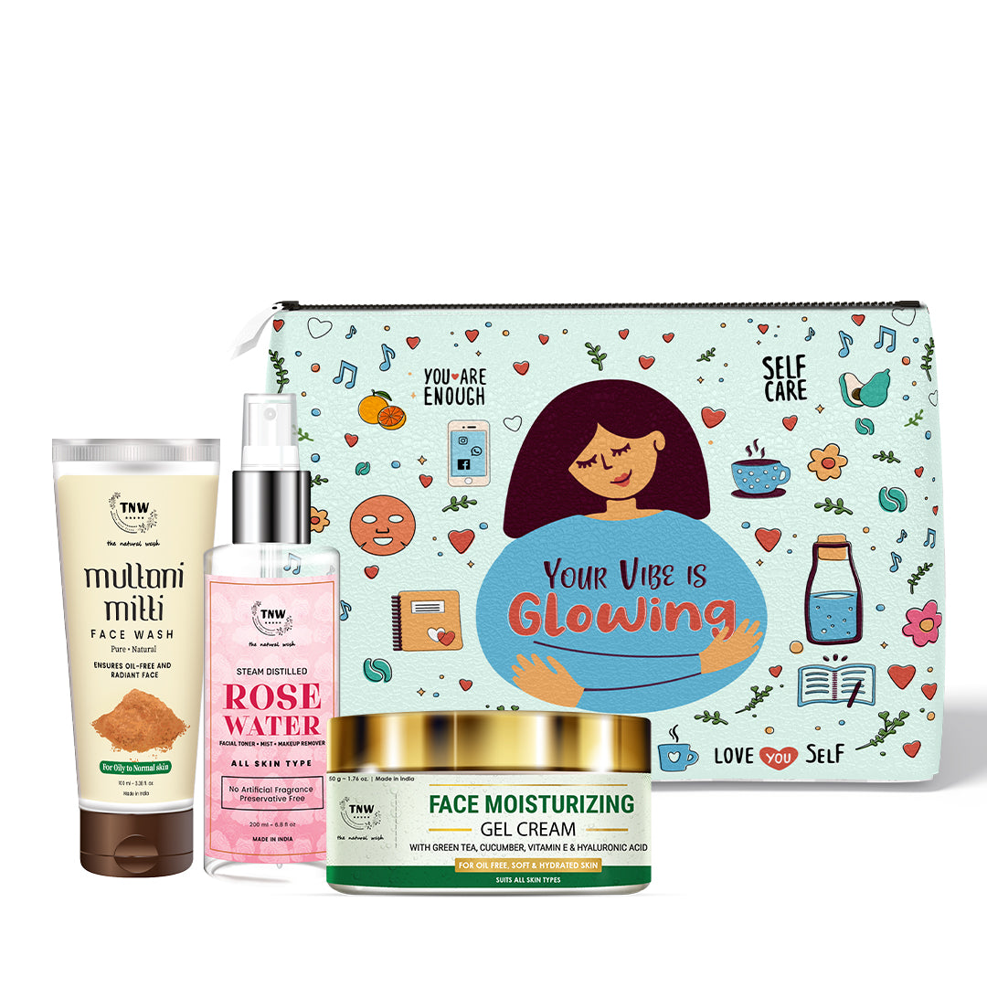 CTM Kit For Oily Skin (Multani Mitti face wash, Rose Water, Face Moisturizing gel cream + FREE Pouch)