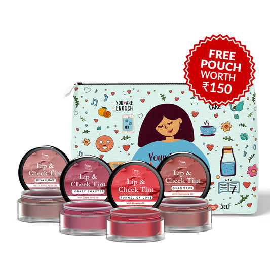 Pack of 4 (Lip and Cheek Tint with + Get a FREE Pouch )