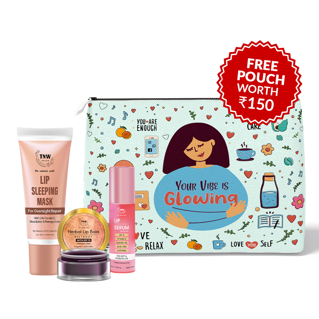 Lip Care Kit for Dry & Chapped Lips (Lip sleeping mask, Herbal lip balm, Lip serum + FREE Pouch)