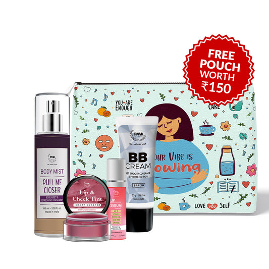Kit For Natural Make Up Look (Body mist, Lip & cheek tint, Lip serum, BB Cream(Light Shade) + Get a FREE Pouch)