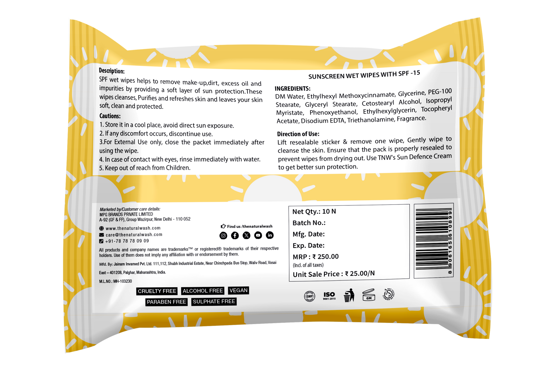 Sunscreen Wet Wipes with SPF15 - Backside 
