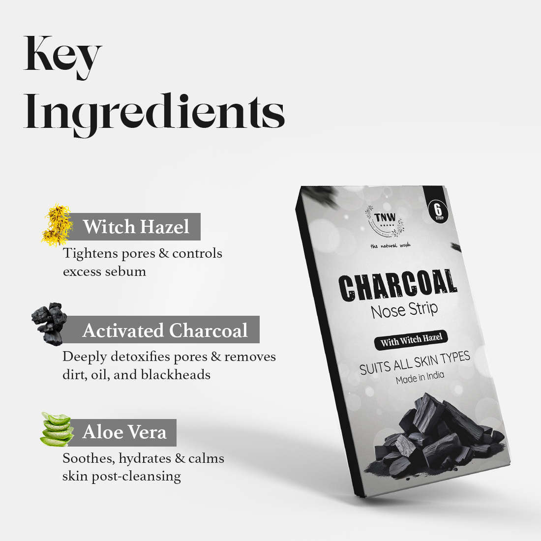 Charcoal Nose Strips for Blackheads and Whiteheads | With witch hazel| Suitable for all skin types