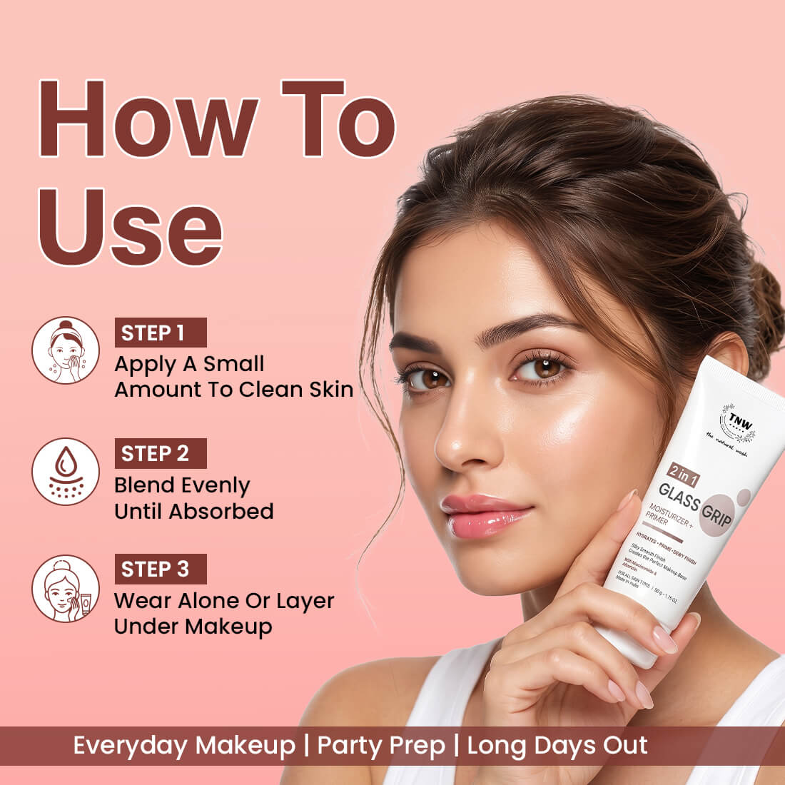 2 in 1 Glass Grip Moisturizer Primer | Lasting Hydration, Smooth Makeup Base & Dewy Glow | 50g