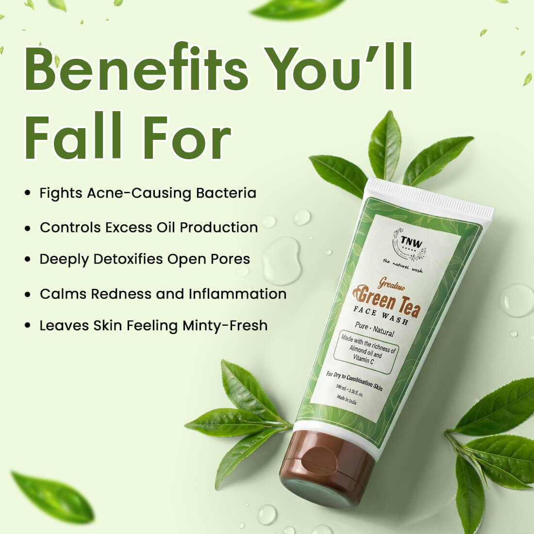 Green Tea Face Wash (Grealmo) - Paraben/Sulphate-Free