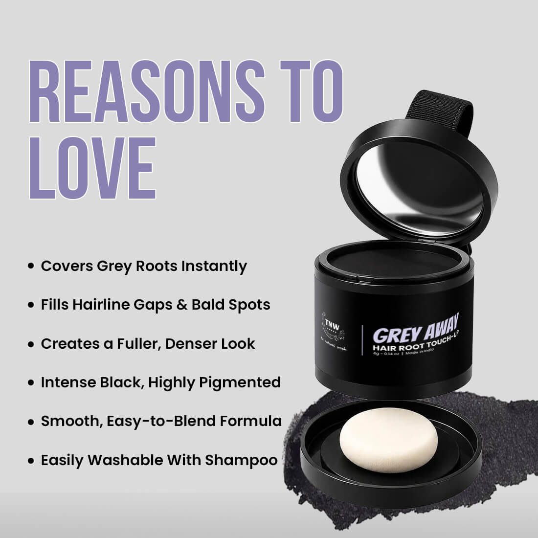 Grey Away Hair Root Touch-Up | Instant Grey Coverage, Easy Blend & Intense Black Finish | 4g