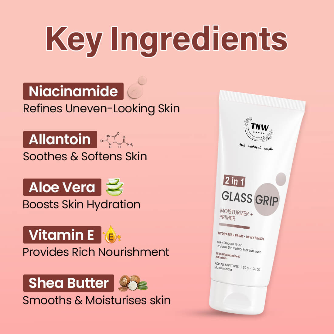 2 in 1 Glass Grip Moisturizer Primer | Lasting Hydration, Smooth Makeup Base & Dewy Glow | 50g