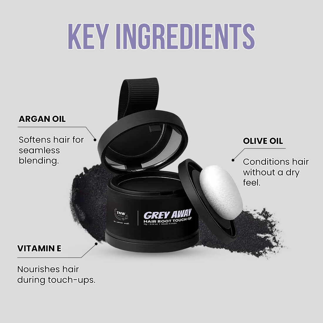 Grey Away Hair Root Touch-Up | Instant Grey Coverage, Easy Blend & Intense Black Finish | 4g