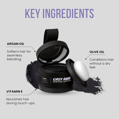 Grey Away Hair Root Touch-Up | Instant Grey Coverage, Easy Blend & Intense Black Finish | 4g