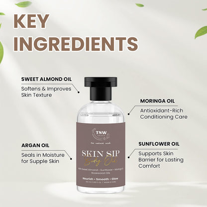 Skin Sip Body Oil | Lightweight Nourishment, Moisture Lock & Healthy-Looking Glow | 100ml