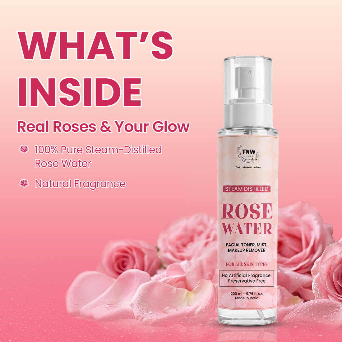 Steam Distilled Pure Rose Water - 200ml
